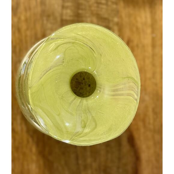 Vintage Green Bubble Glass Vase โ Stacked Art Glass, MCM Hand-Blown Floral Vase - Picture 3 of 4